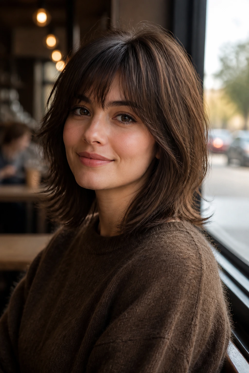 Close-up portrait of a real woman with Soft-Rounded Shag With Tapered Ends