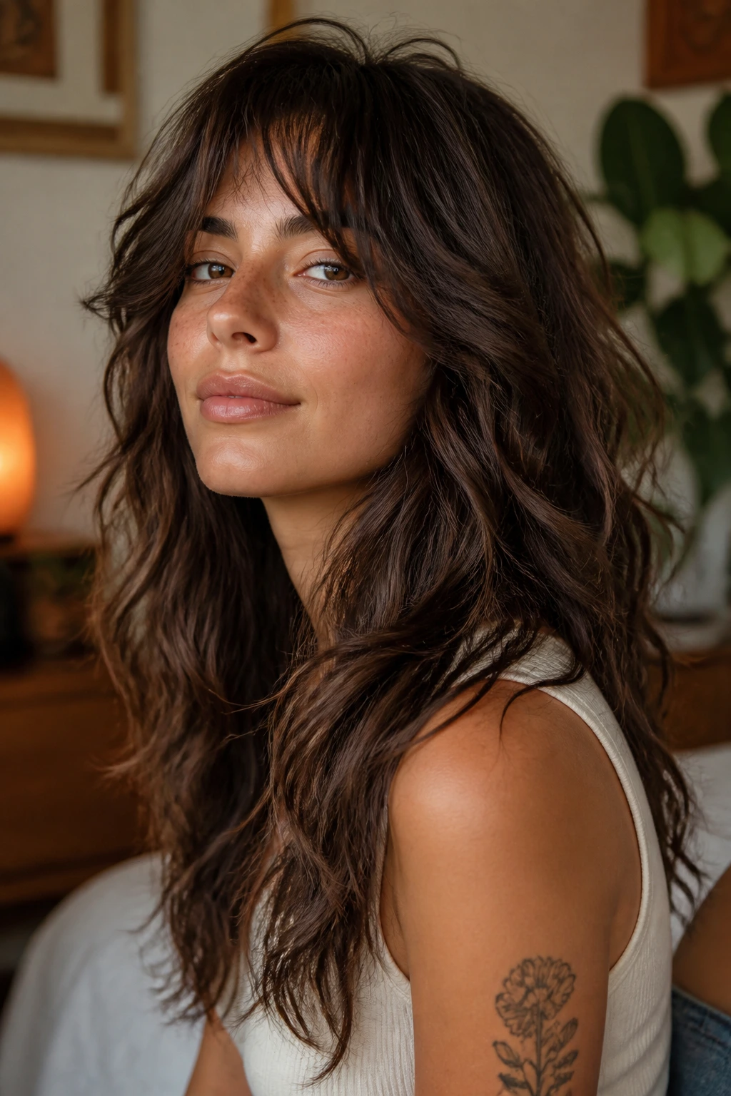 Portrait showing a soft shag edit long wolf cut