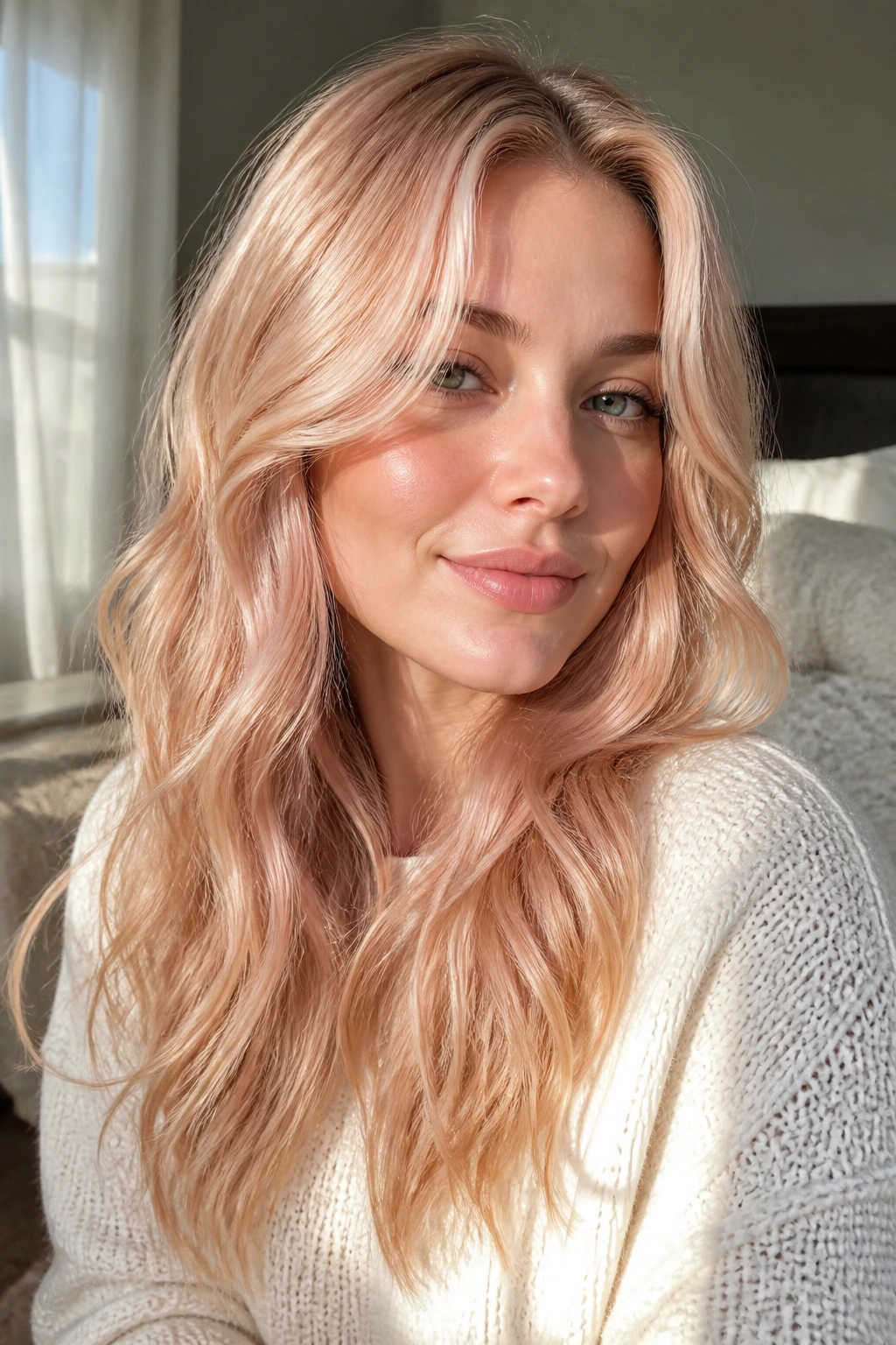 Close-up of soft strawberry cream blonde on a real person