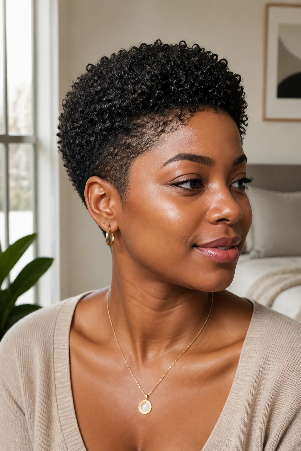 Portrait of a person with a soft studio crop hairstyle