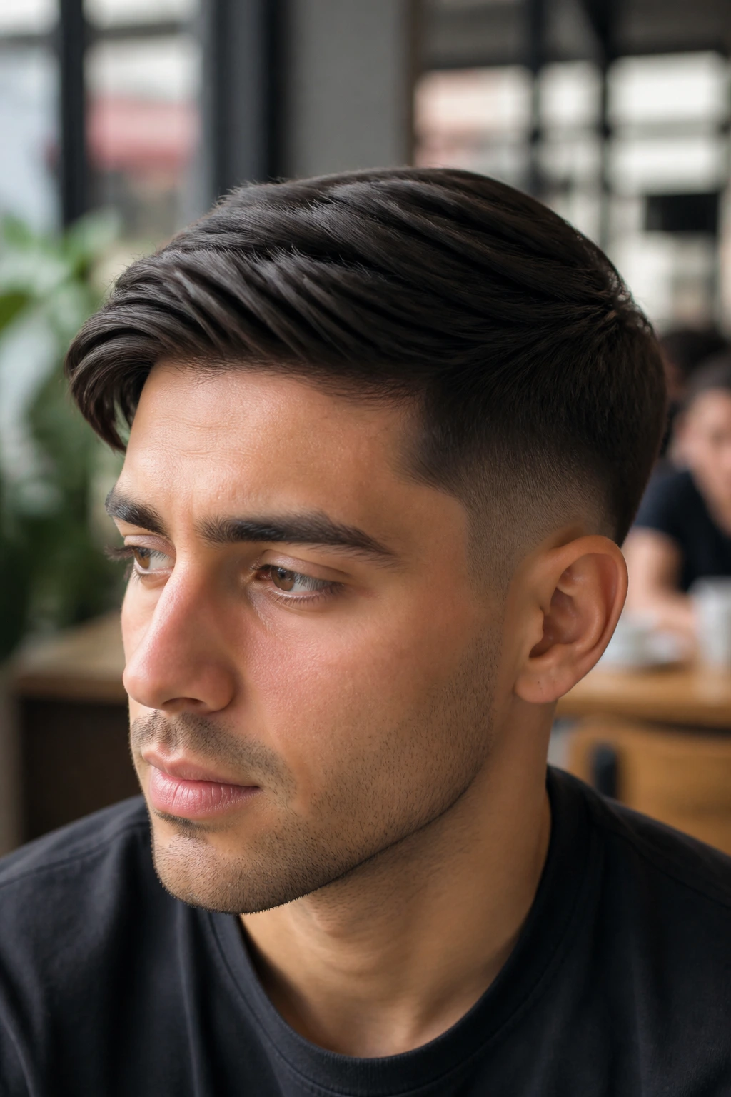 Portrait of man with soft taper fade and side-swept top