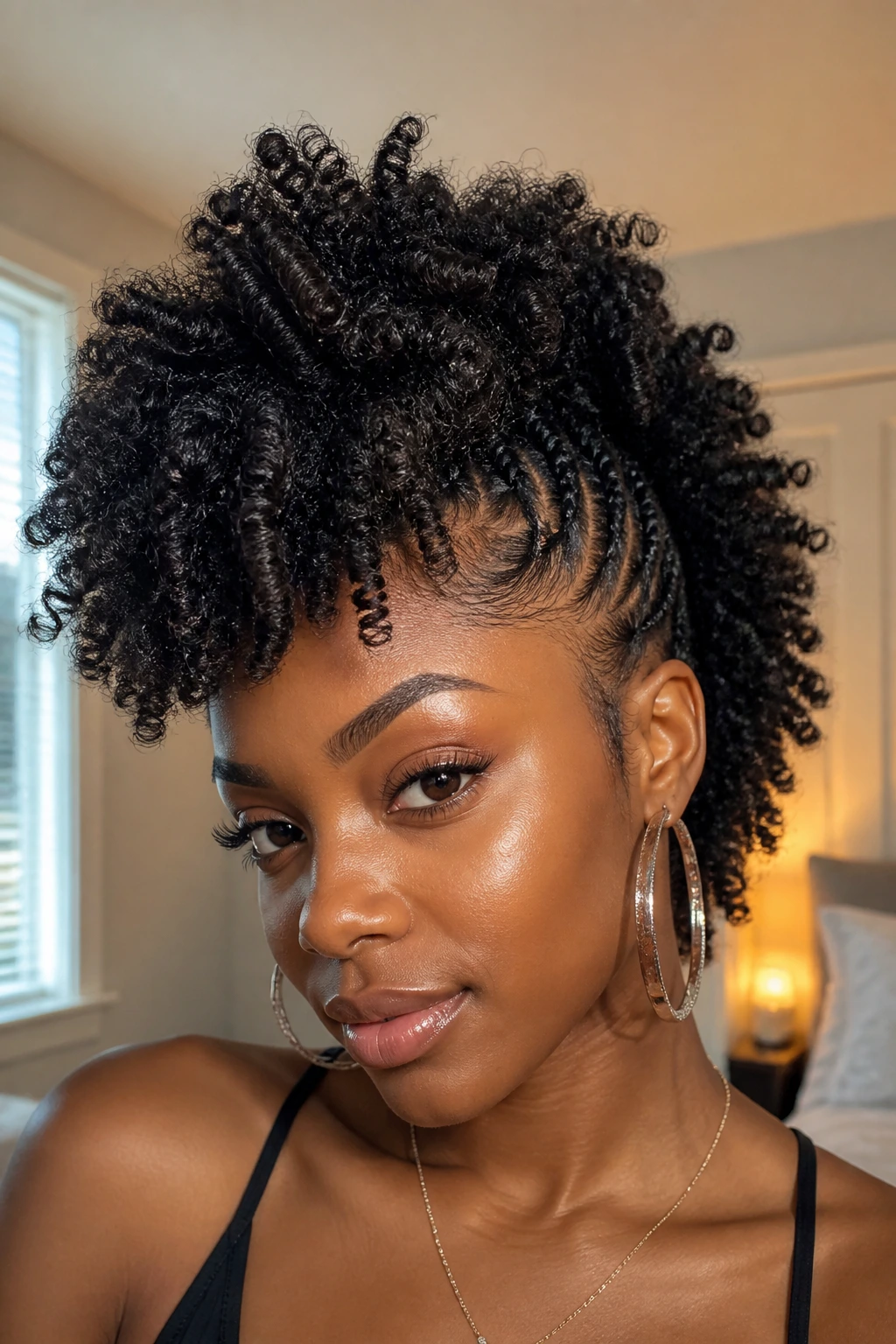 Real Black woman with soft twist-out mohawk
