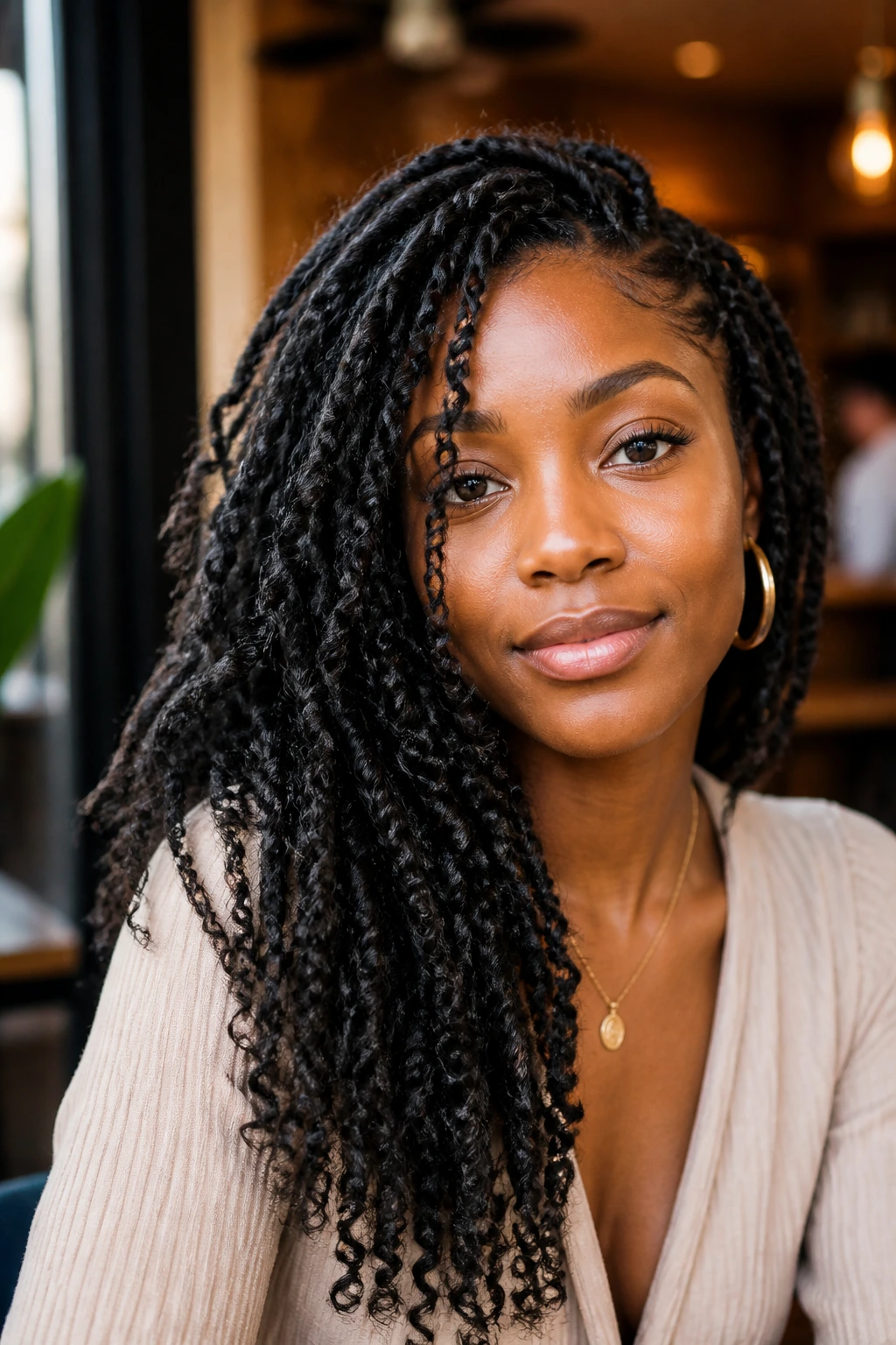 Close up of passion-twist-inspired soft twists on a real person