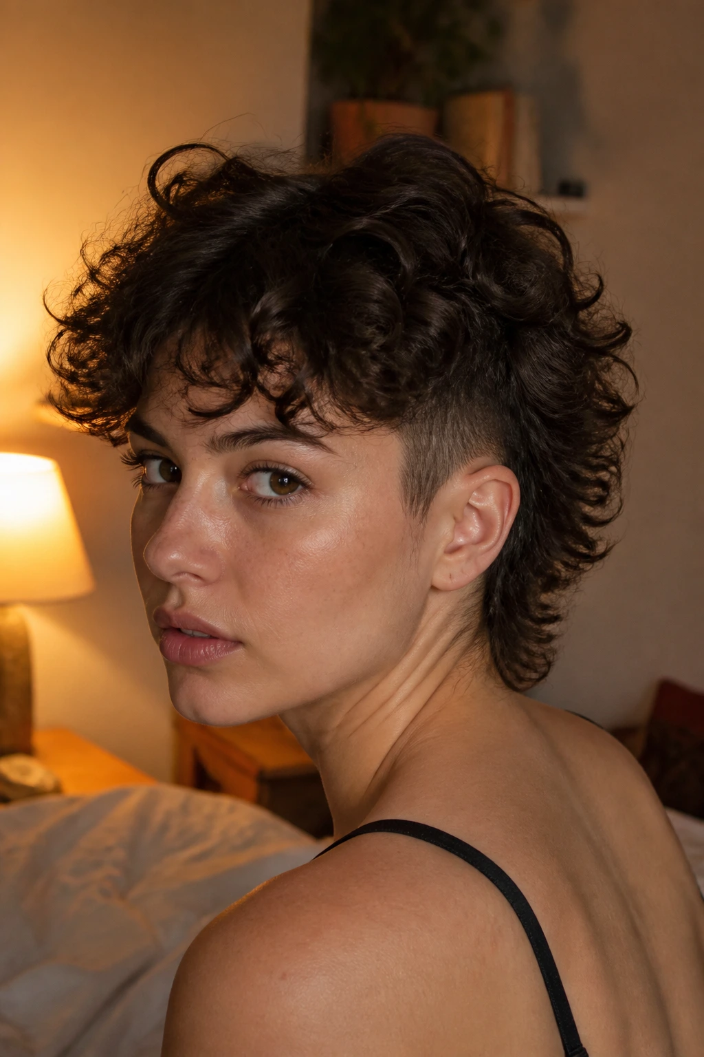 Close-up of a real person with a soft undercut wolf hairstyle