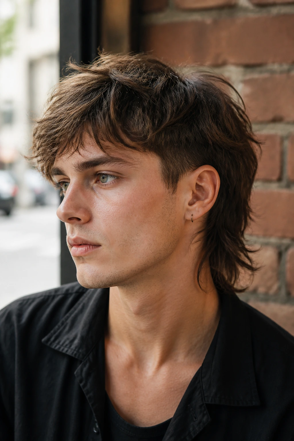 Close-up of a real person with soft wolf mullet and broken ends