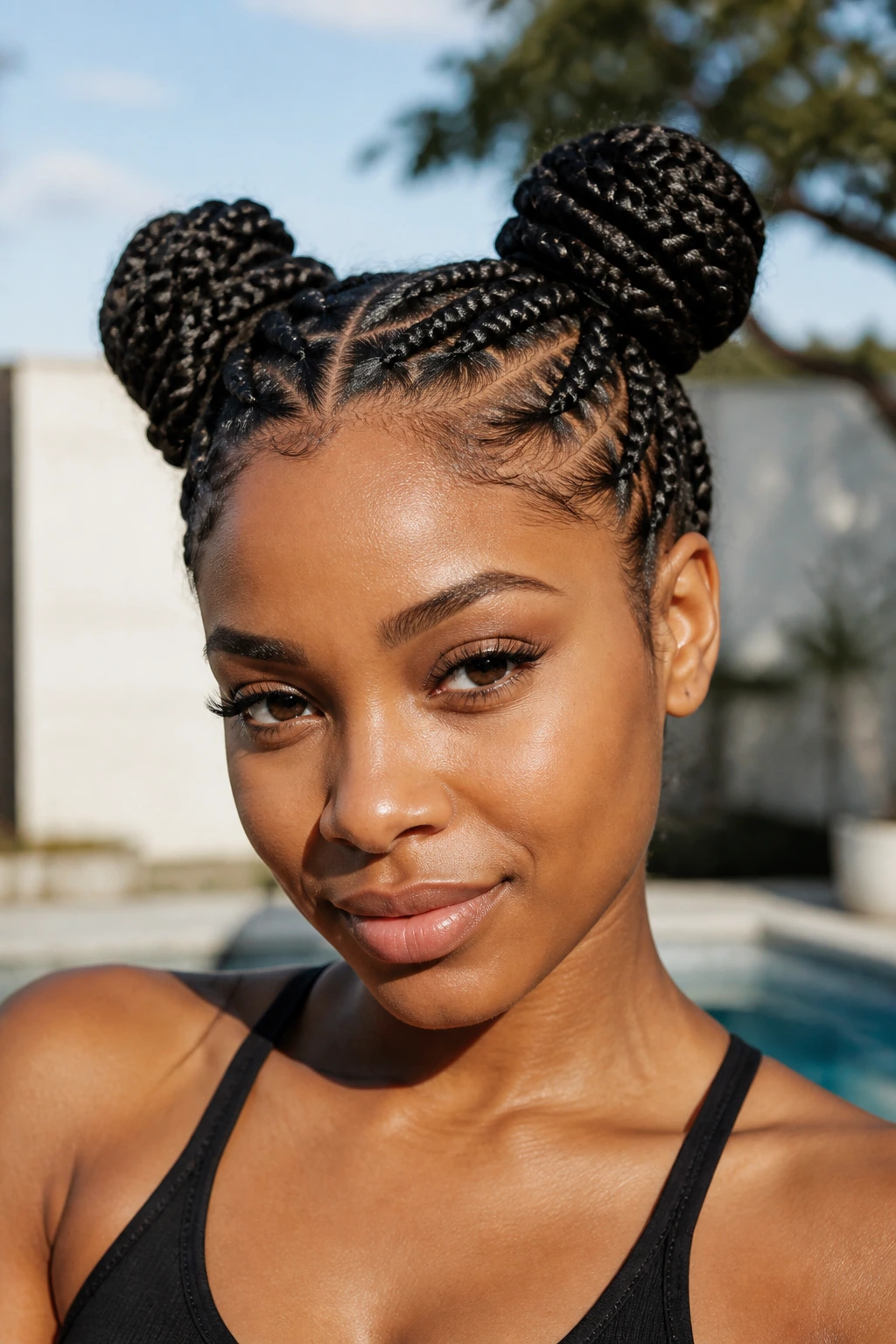 Two braided space buns on a real person