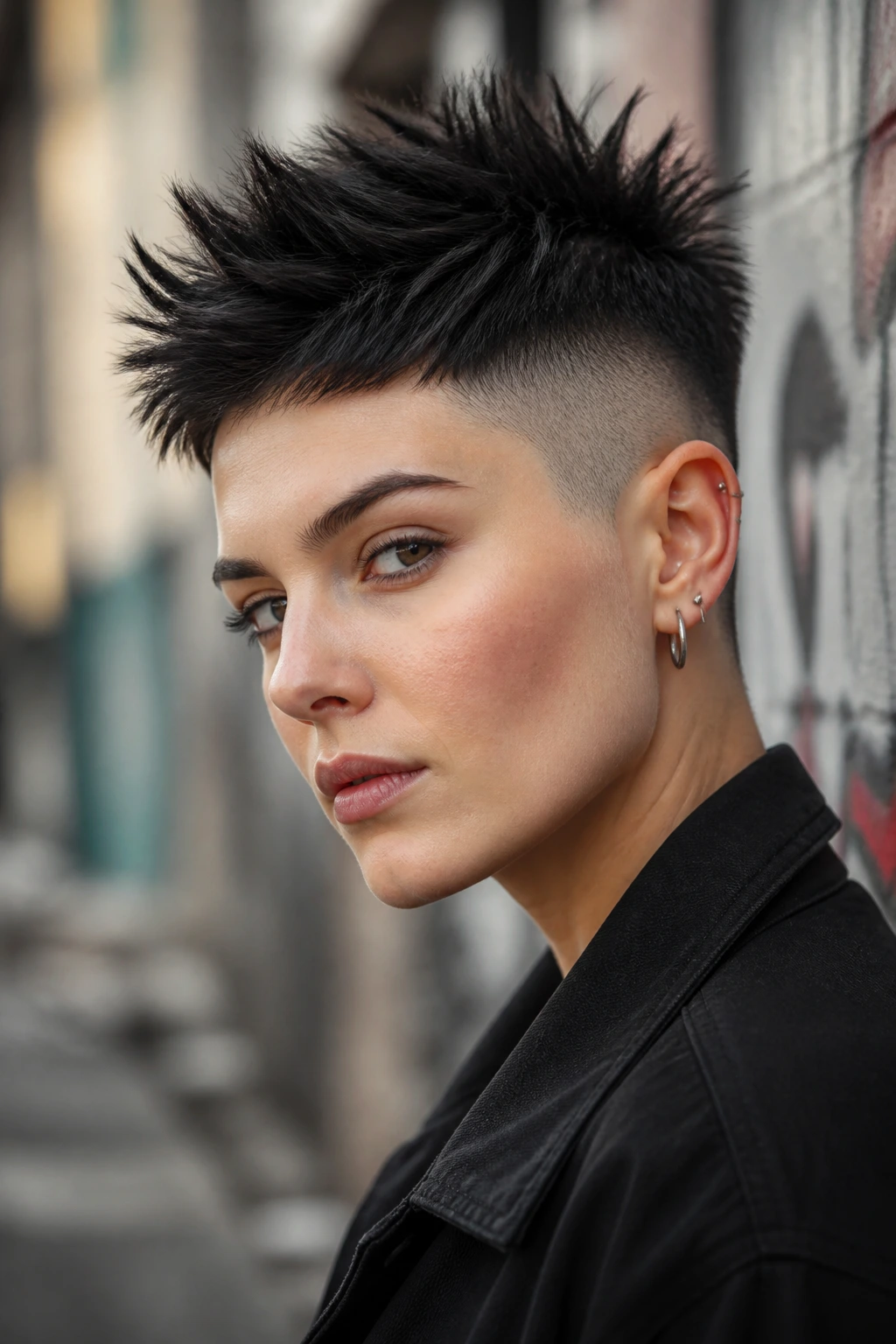 Close up of a real person with a matte spiky crop