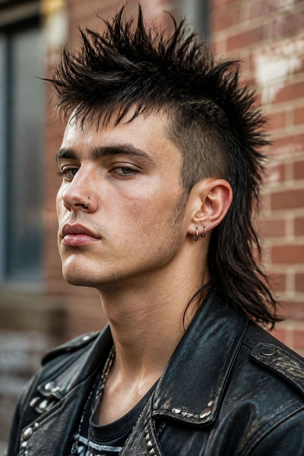 Close-up portrait of a real person with Spiky Punk Mullet featuring spiked top and long back