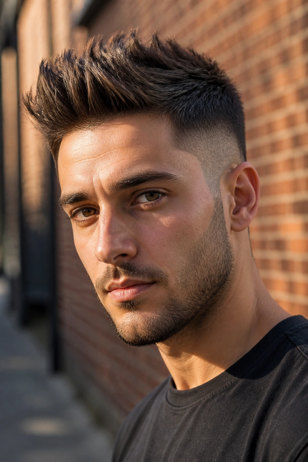 Close-up portrait of a man with a spiky quiff