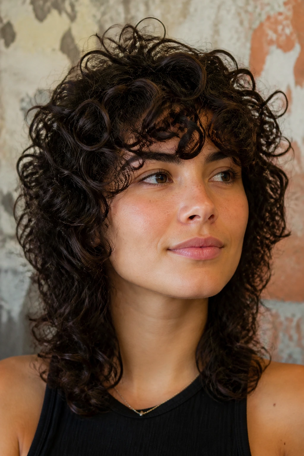 Close-up of spiral-friendly 3B shag with deeper layers on a real person