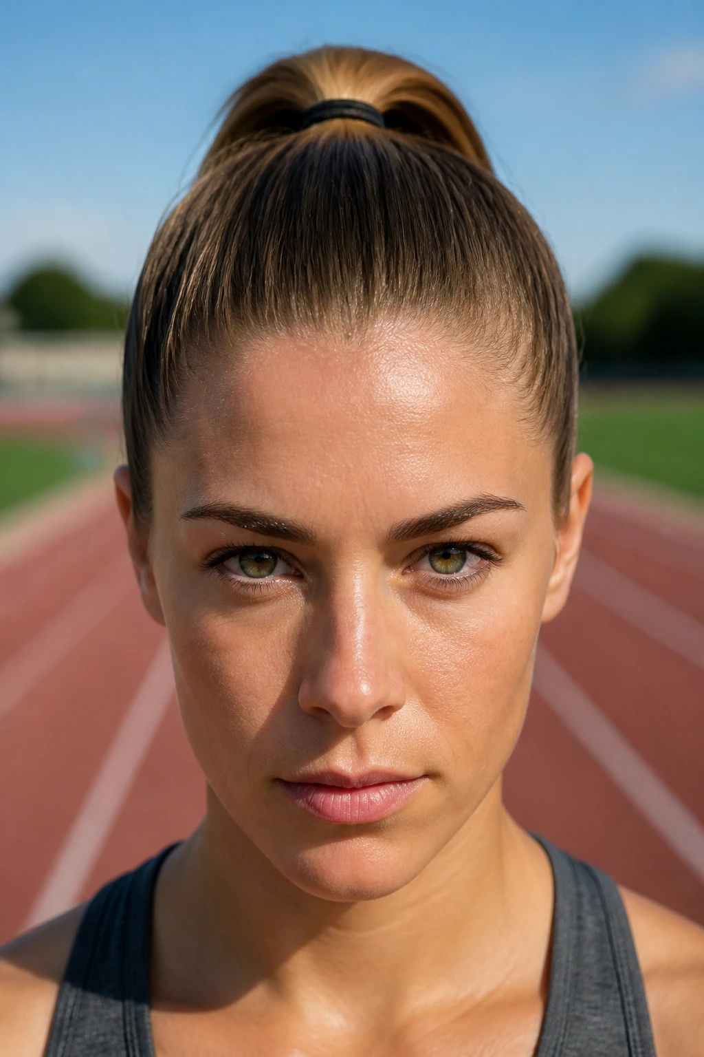 Close-up of a real person with a sport-tight high ponytail.