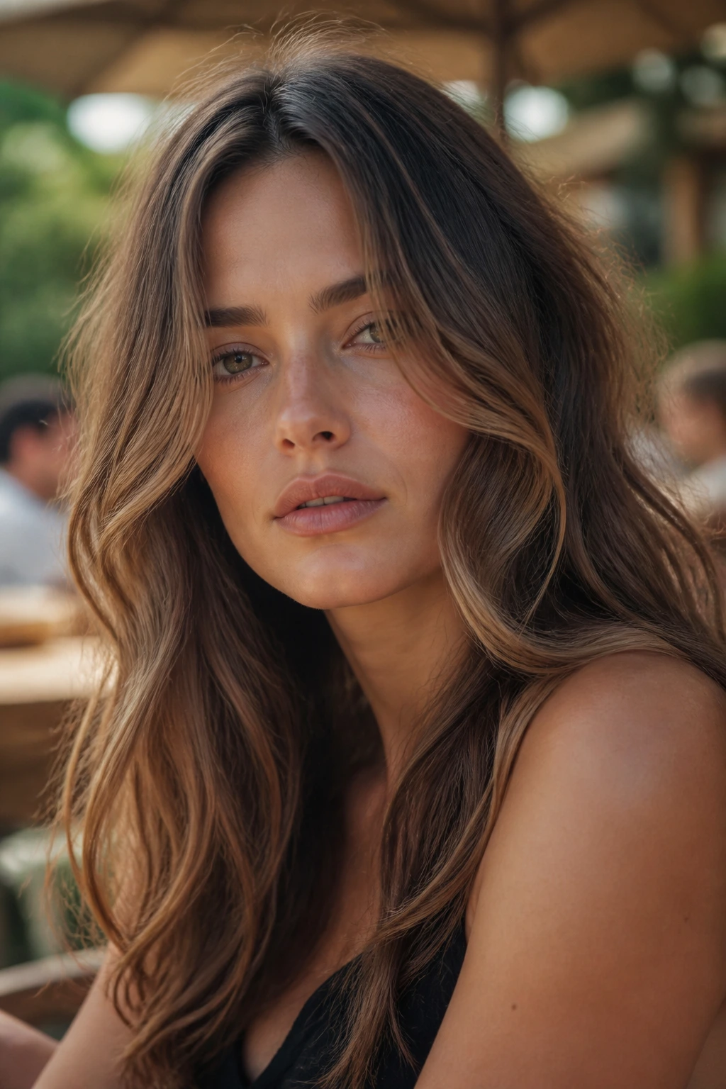 Close-up of a real woman's square-face with rounded front pieces in waves