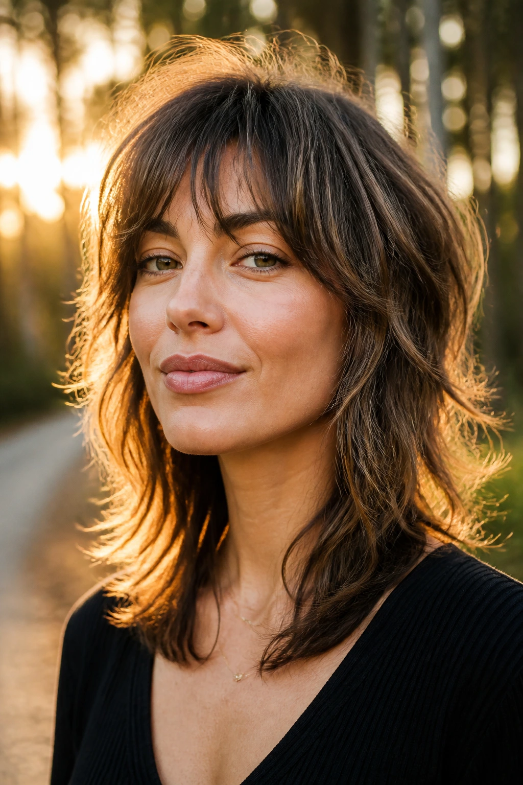 Portrait of a woman with a square-face-friendly shag hairstyle