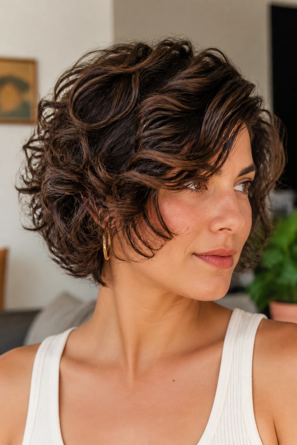 Real person with stacked cut and side-swept fringe hairstyle