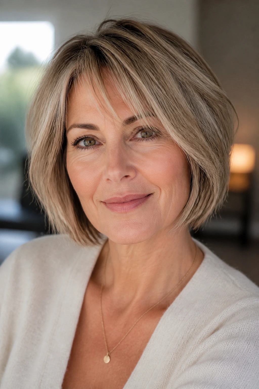 Close-up of a real woman with modern hair showing clean lines and movement