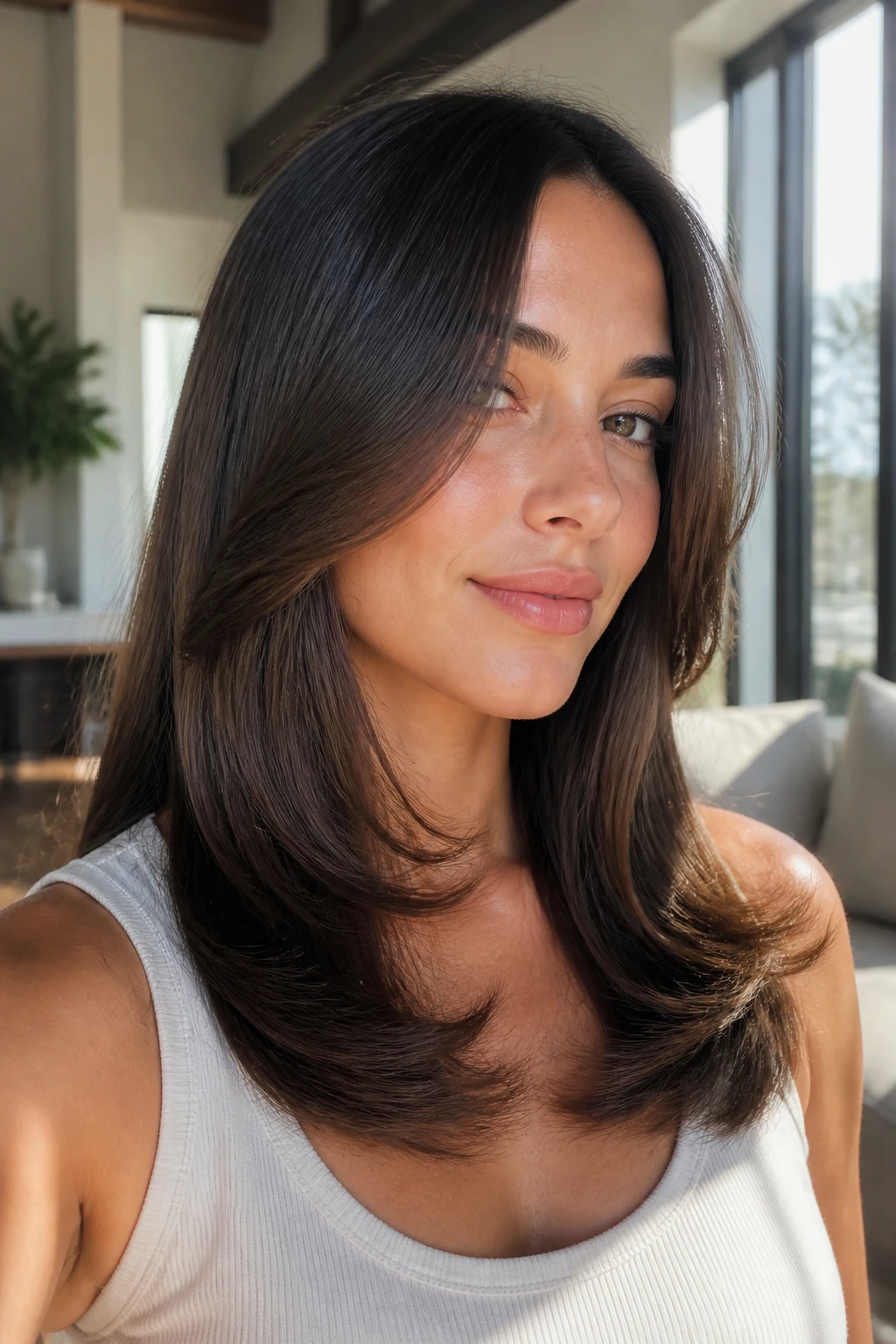 Close-up of a real person with straight-hair butterfly and clean flips.