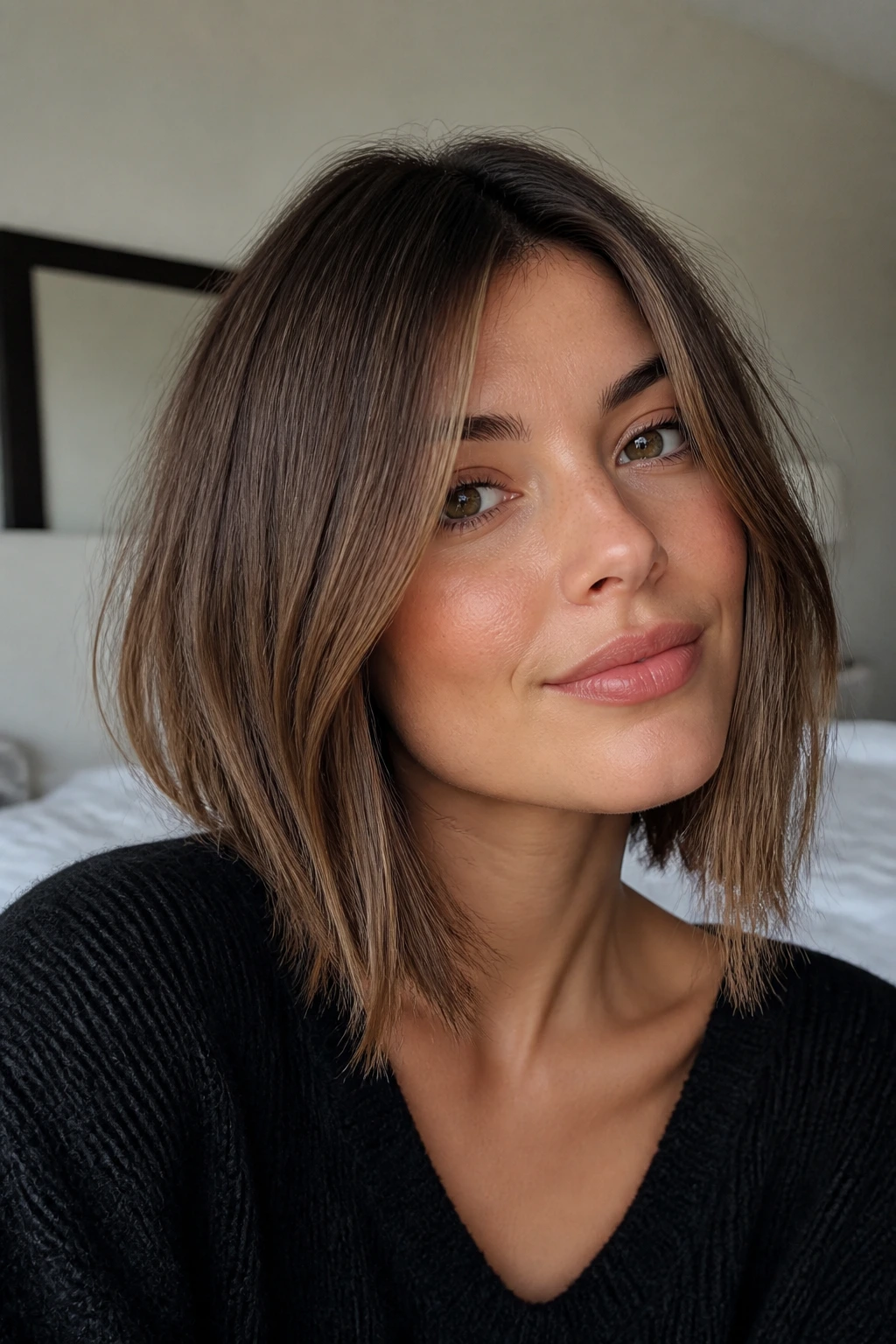 Close-up portrait of straight-hair with choppy ends demonstrating movement