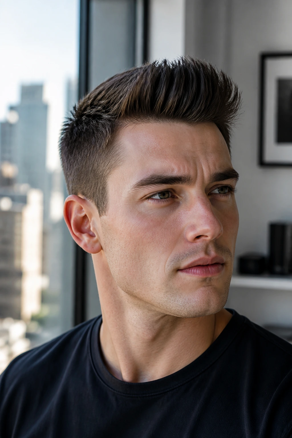 Portrait of man with straight-hair quiff