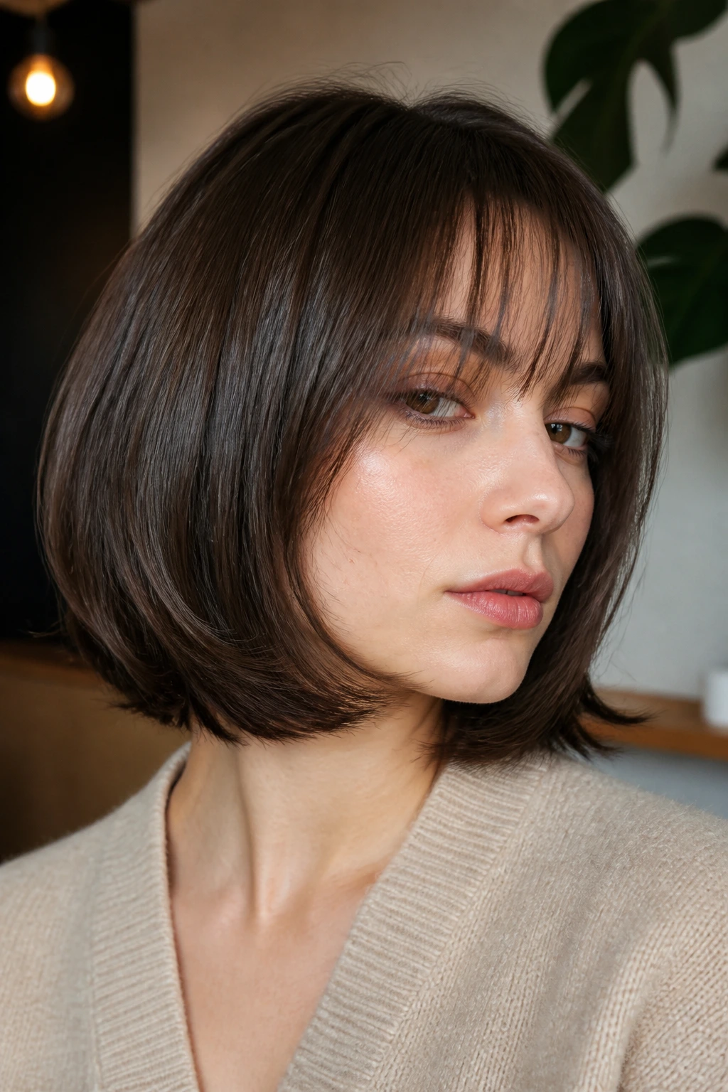 Close-up portrait of a real person with Straight-Hair Winged Bob