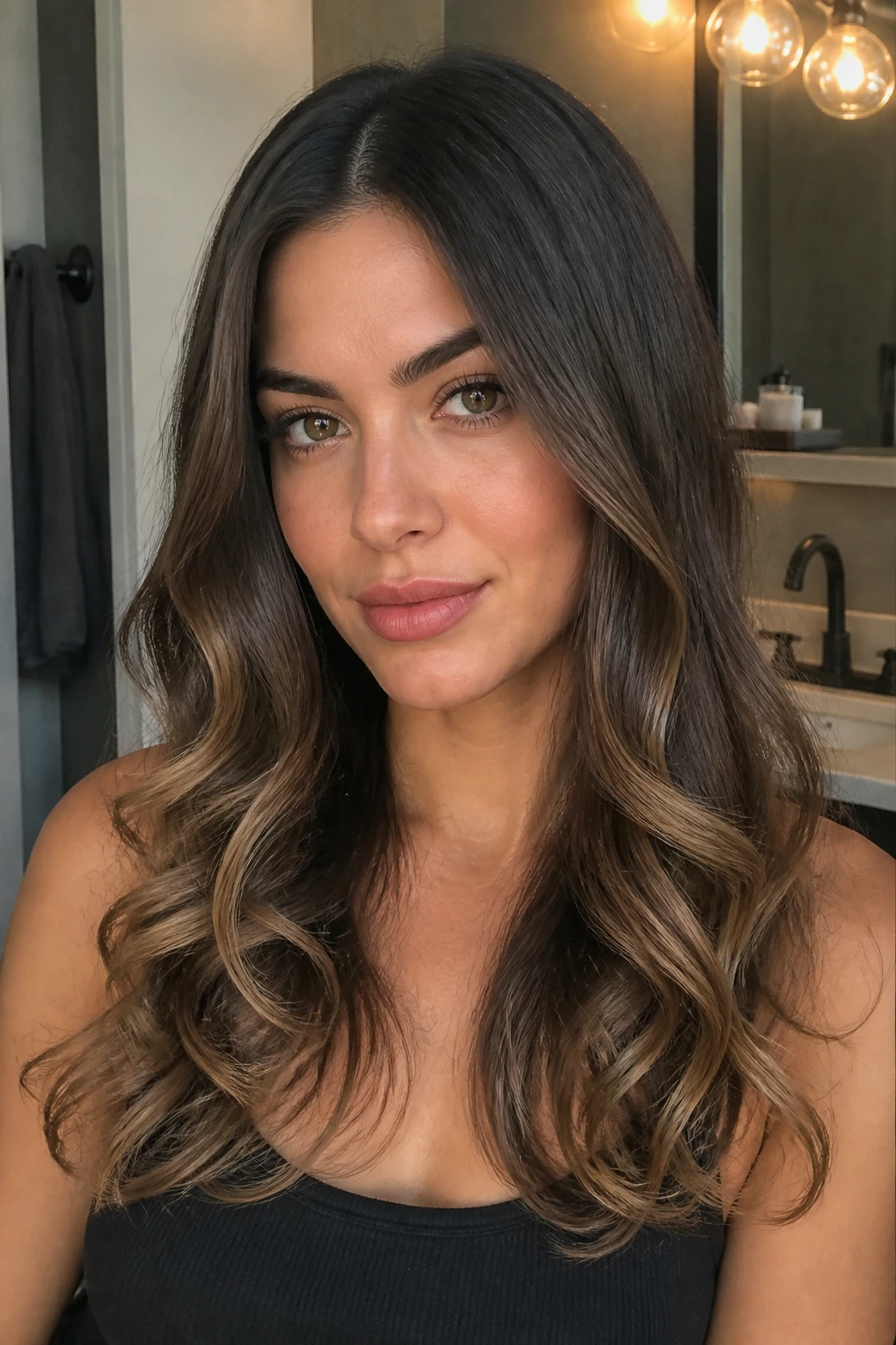 Close-up of a real person with straight roots and curled ends