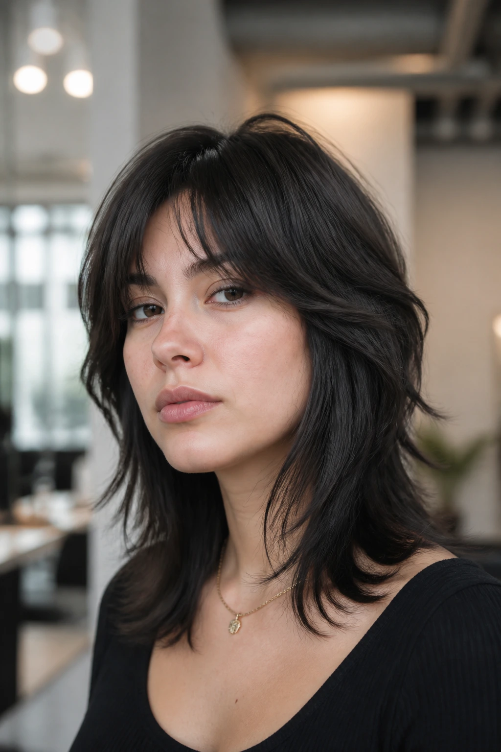 Close-up portrait of a real person with Straight-Thick Hair Wolf