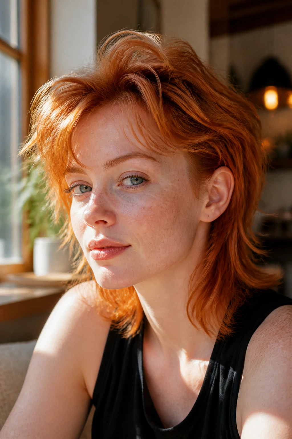 Portrait of a real person with Strawberry Copper Mullet and crown lift