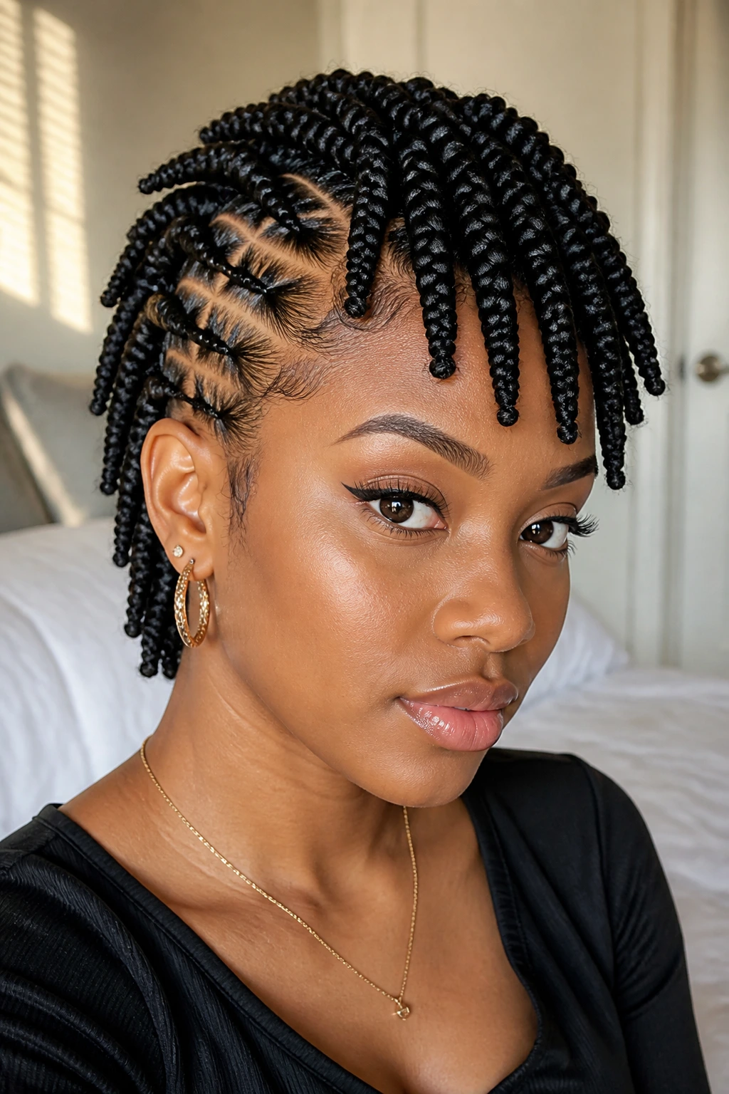 Real person with stretched mohawk showing defined ends in natural light