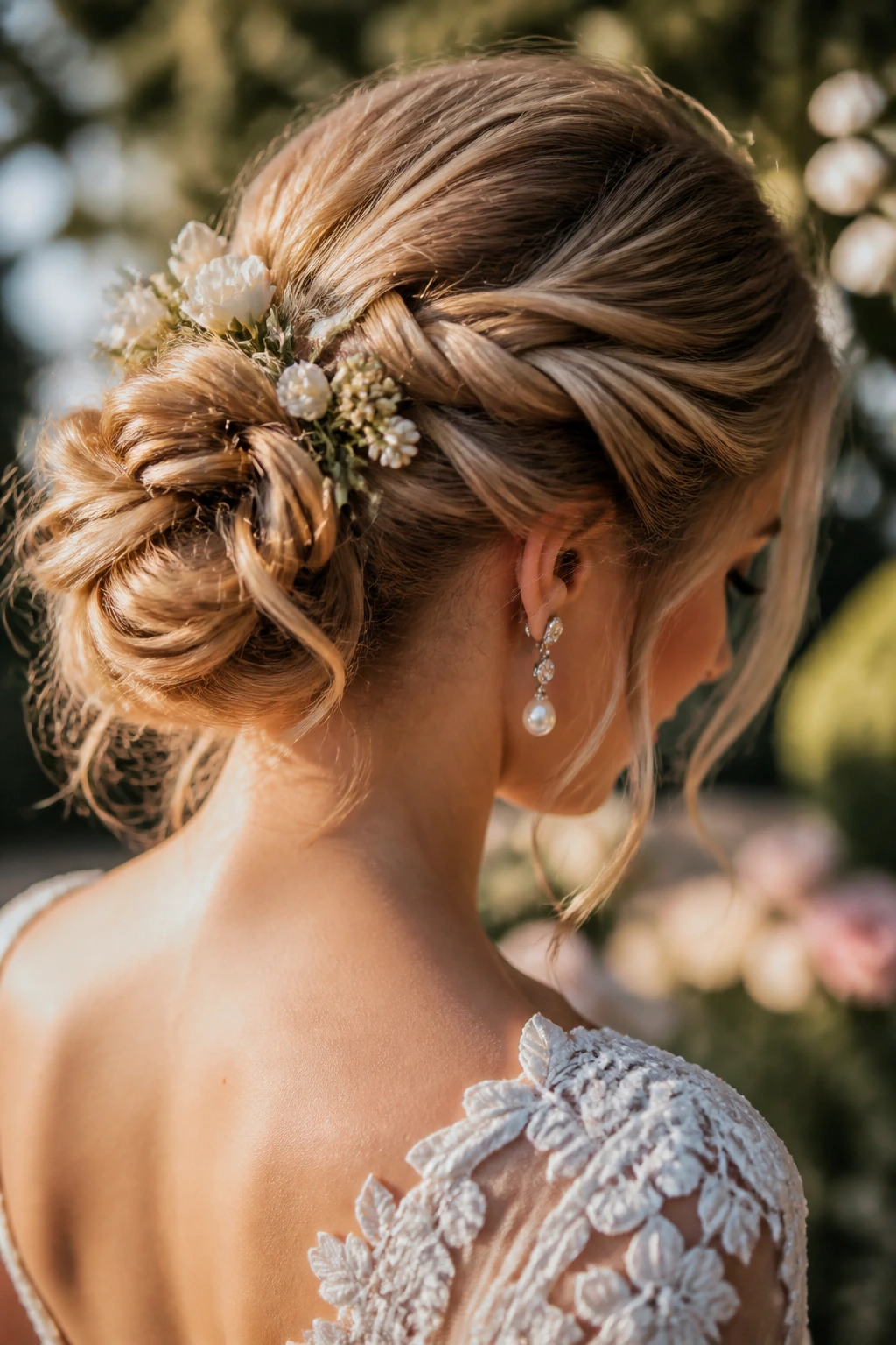 Bride's head showing structured hair with hidden pins