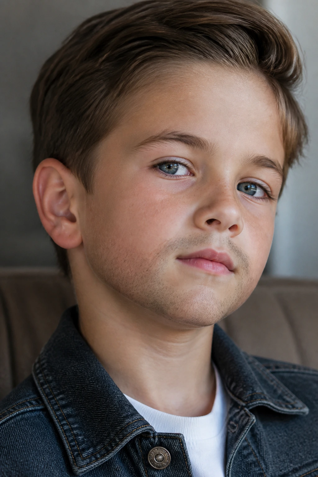 Real boy with light beard shadow across jaw and chin