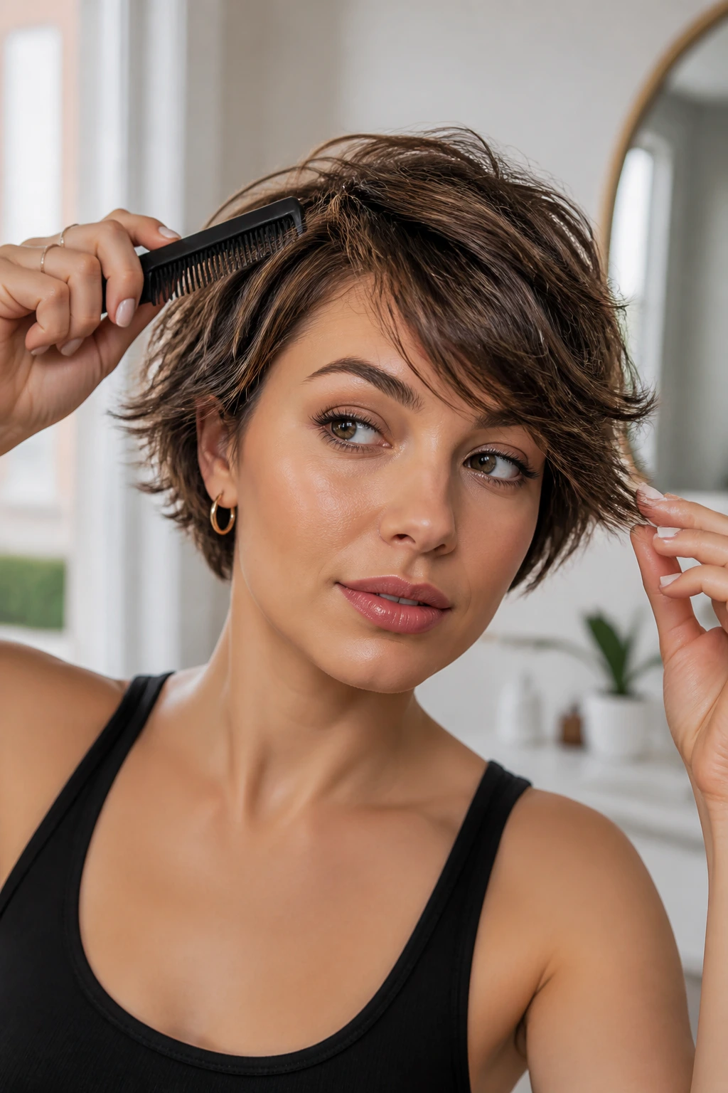 Real person styling short haircut to maintain shape