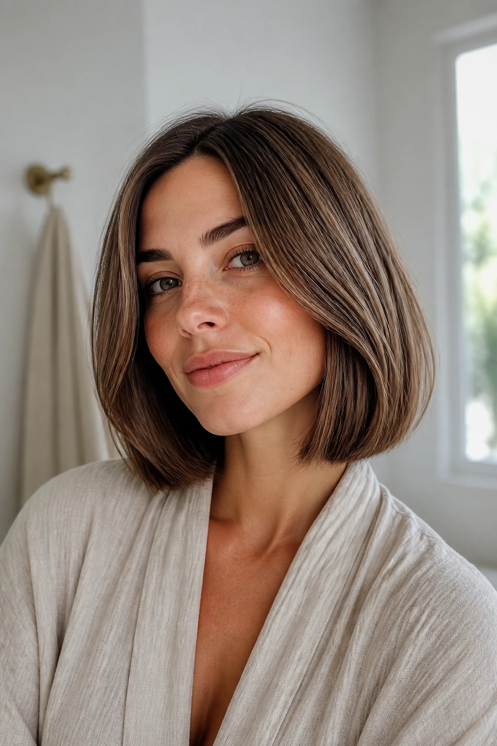 Real woman with a low-maintenance styled medium-length bob