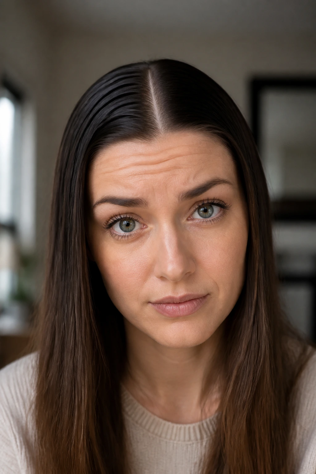 Close-up of hair with slick roots and flat part illustrating common mistakes