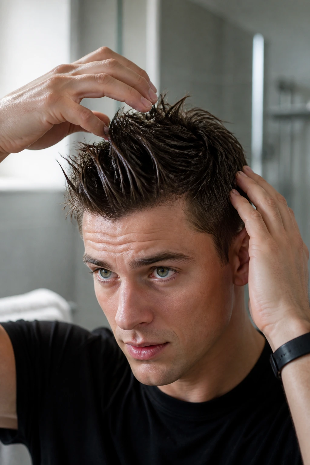 Close-up of hair being styled in a quick routine