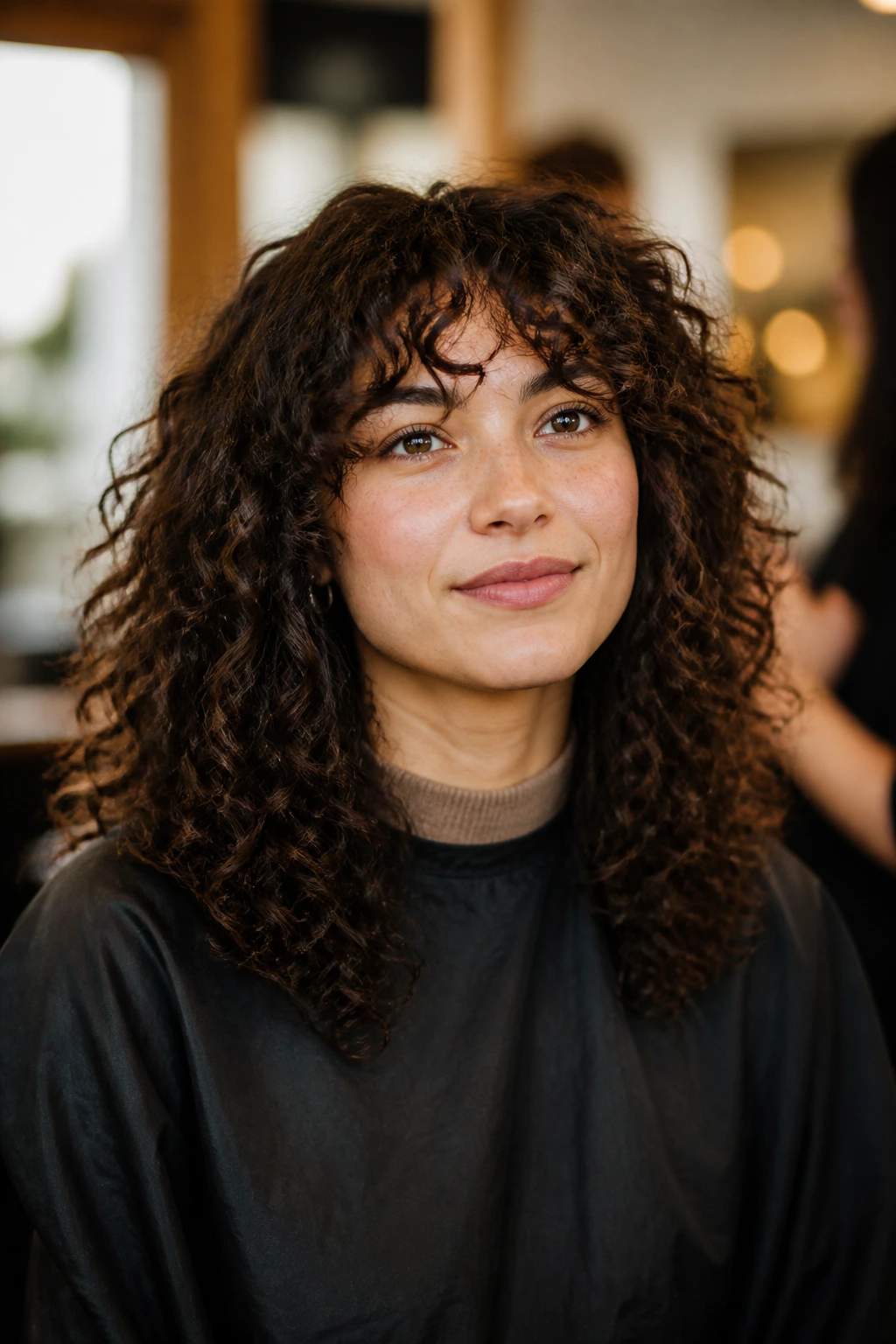 Close-up portrait of a person preparing for a haircut consultation