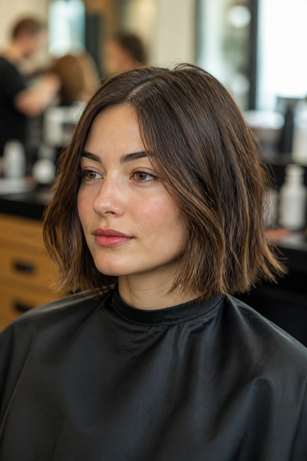 Portrait of client in salon chair preparing for haircut
