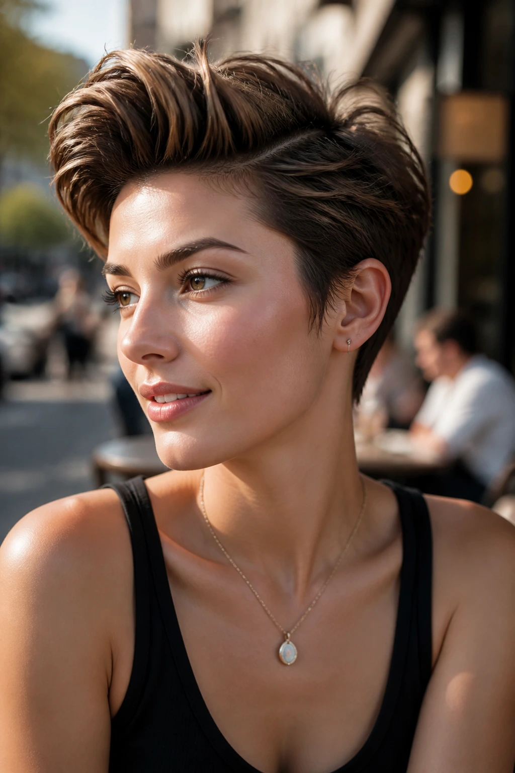 Portrait of a real woman with sweeping quiff pixie
