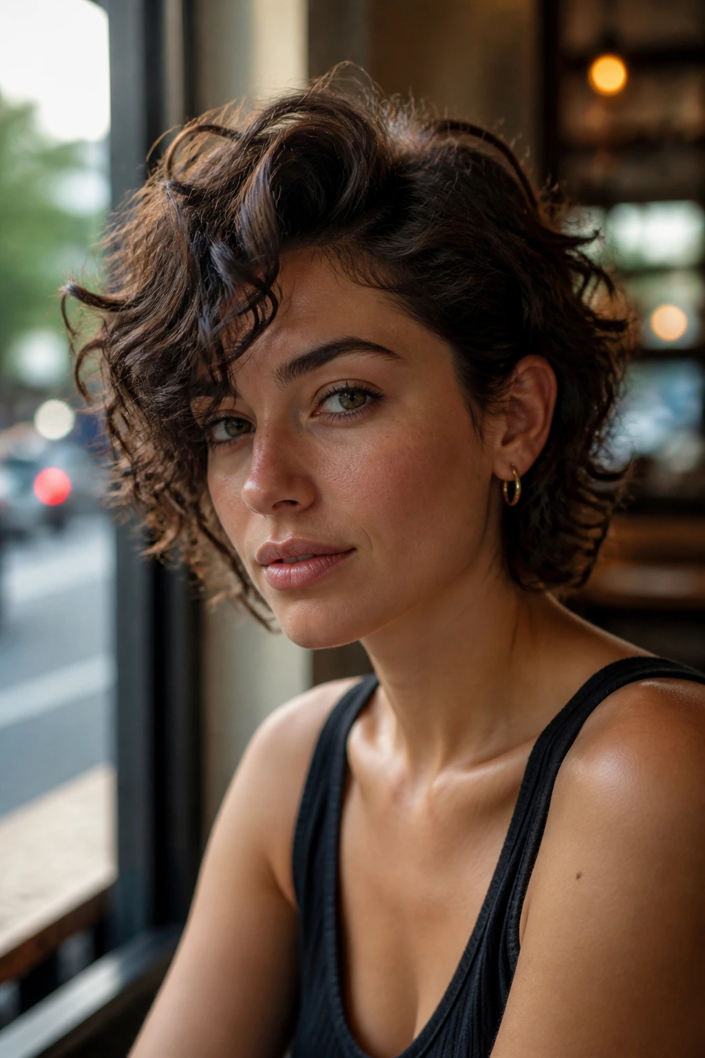 Portrait of a real person with swoopy side-part wolf hairstyle.
