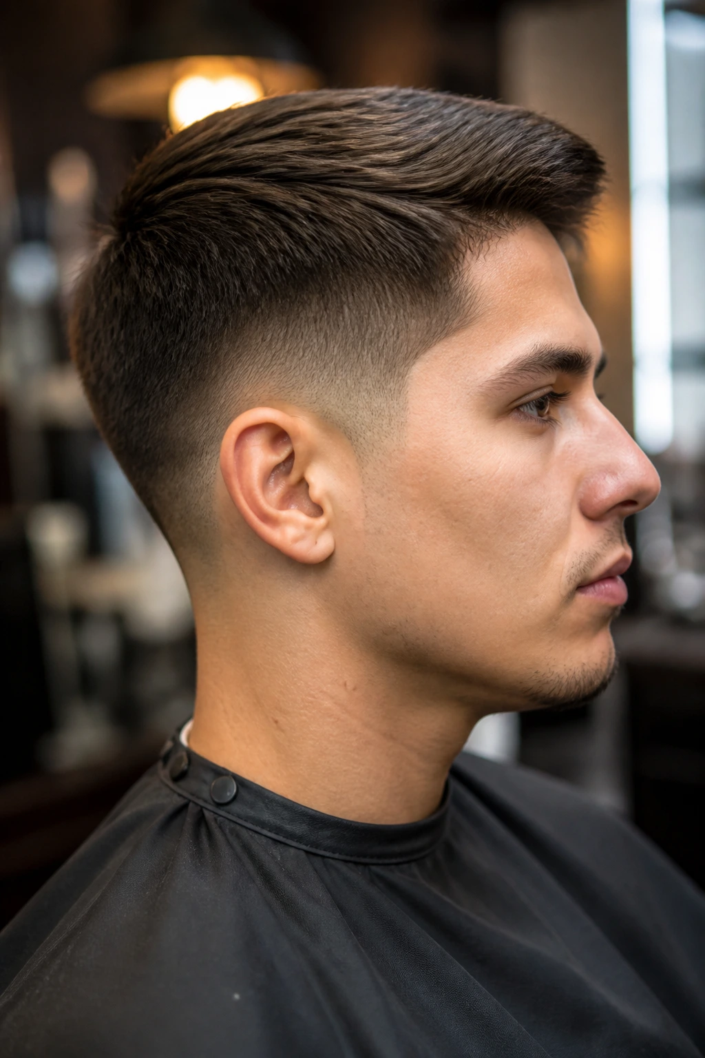Portrait of a man with a taper fade and longer top.