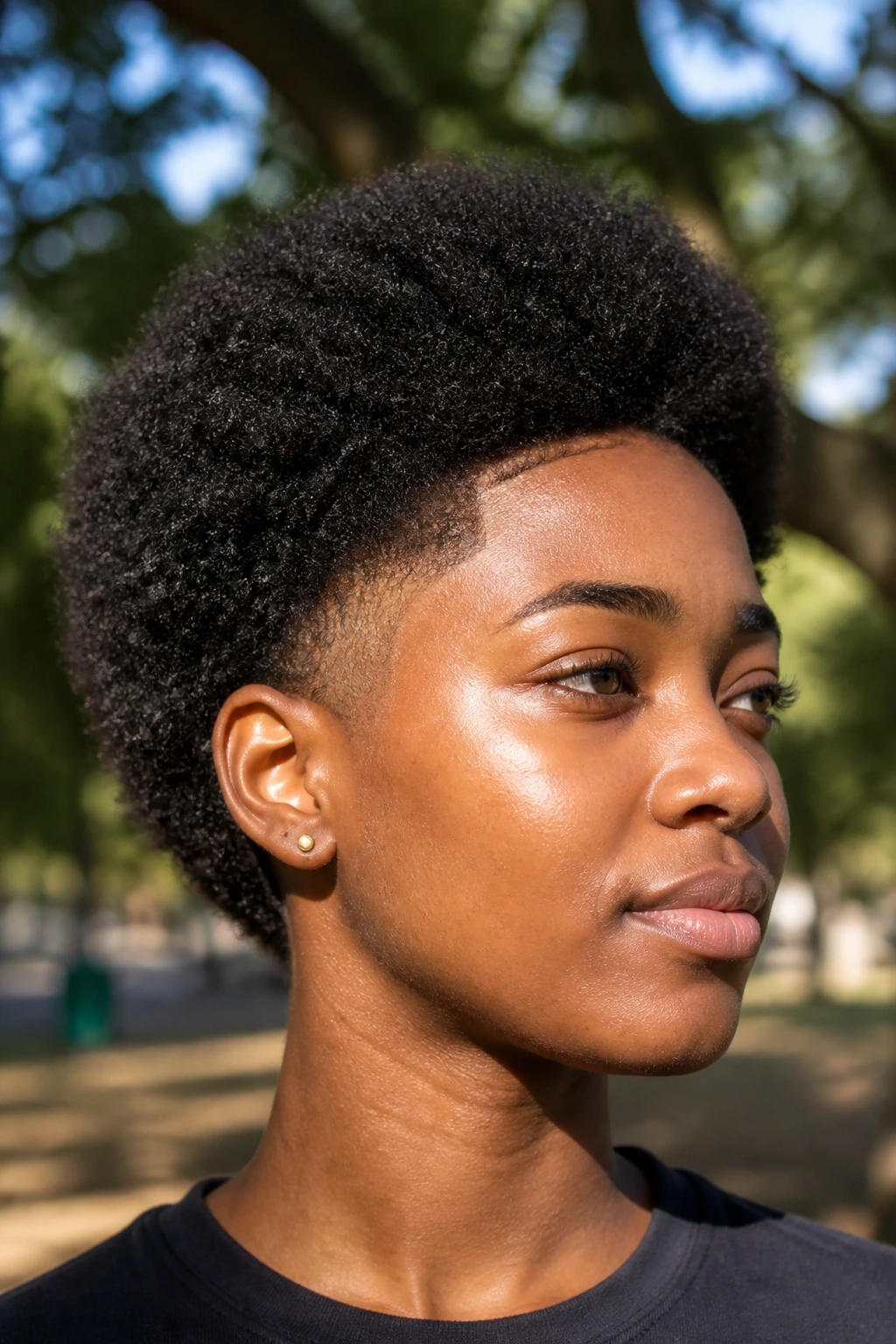 Close-up of a tapered afro on a real person
