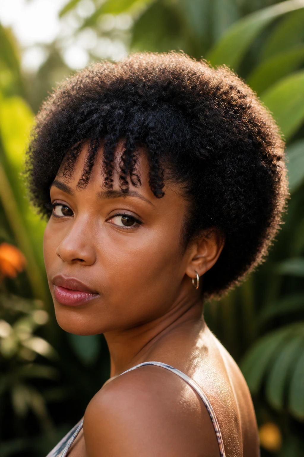 Close-up of a real person with a tapered Afro and shaped bangs