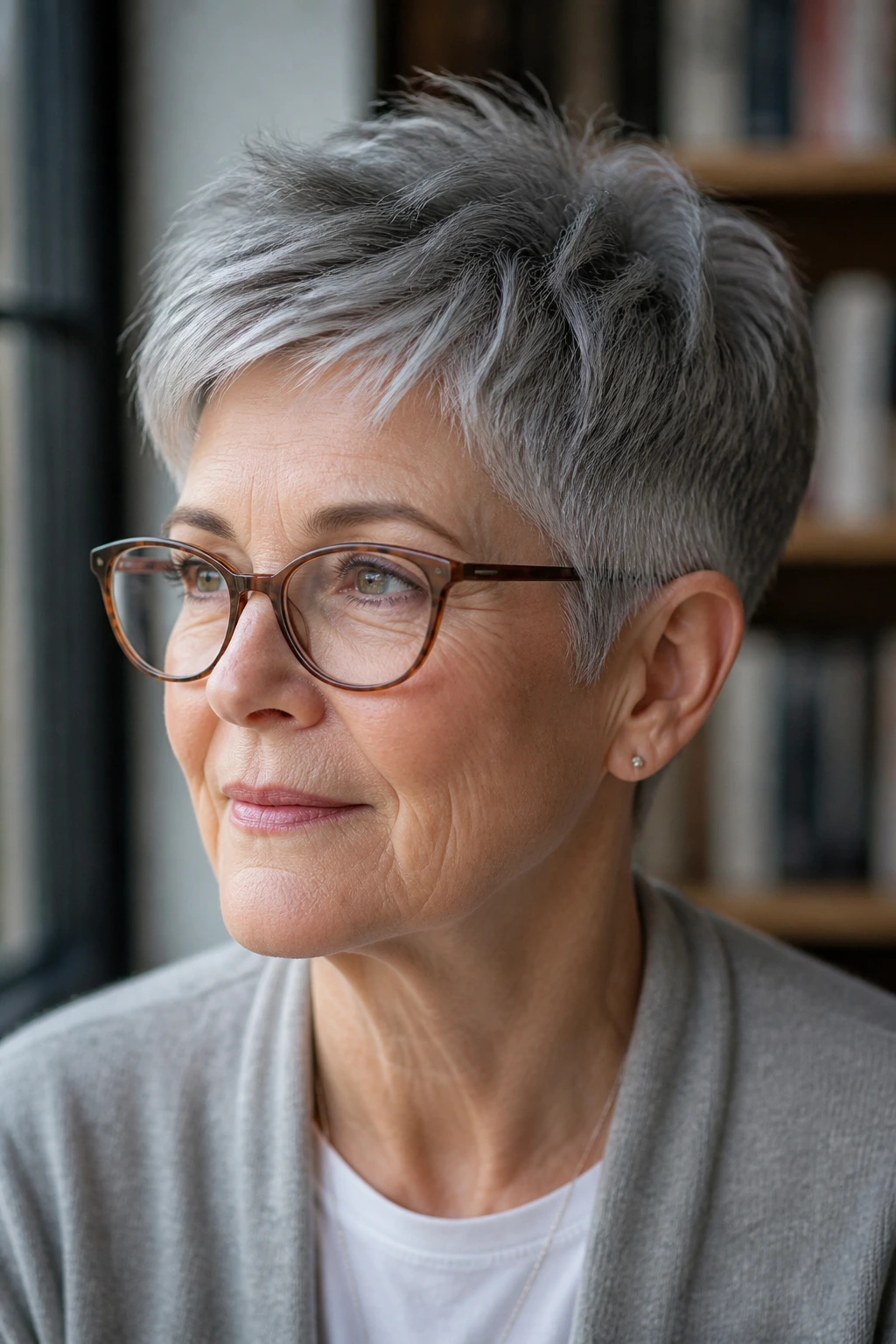Real person with tapered crop around glasses frames.