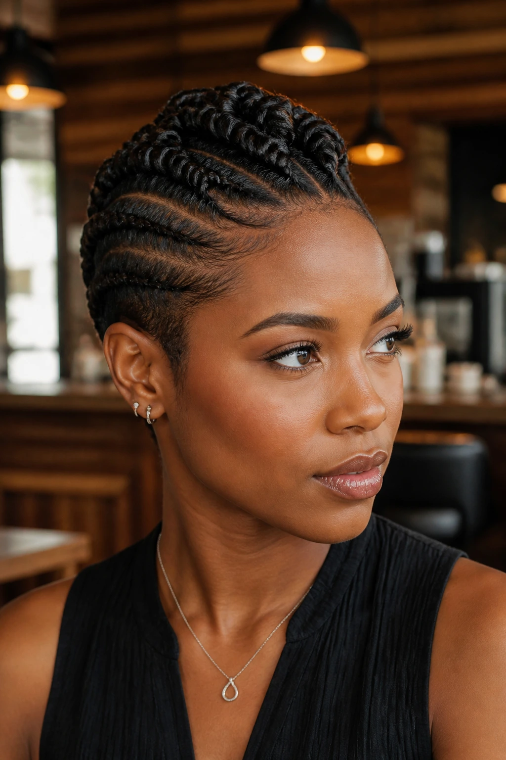 Close-up of a real person showing a tapered crown mohawk braid with a wider front and narrow crown