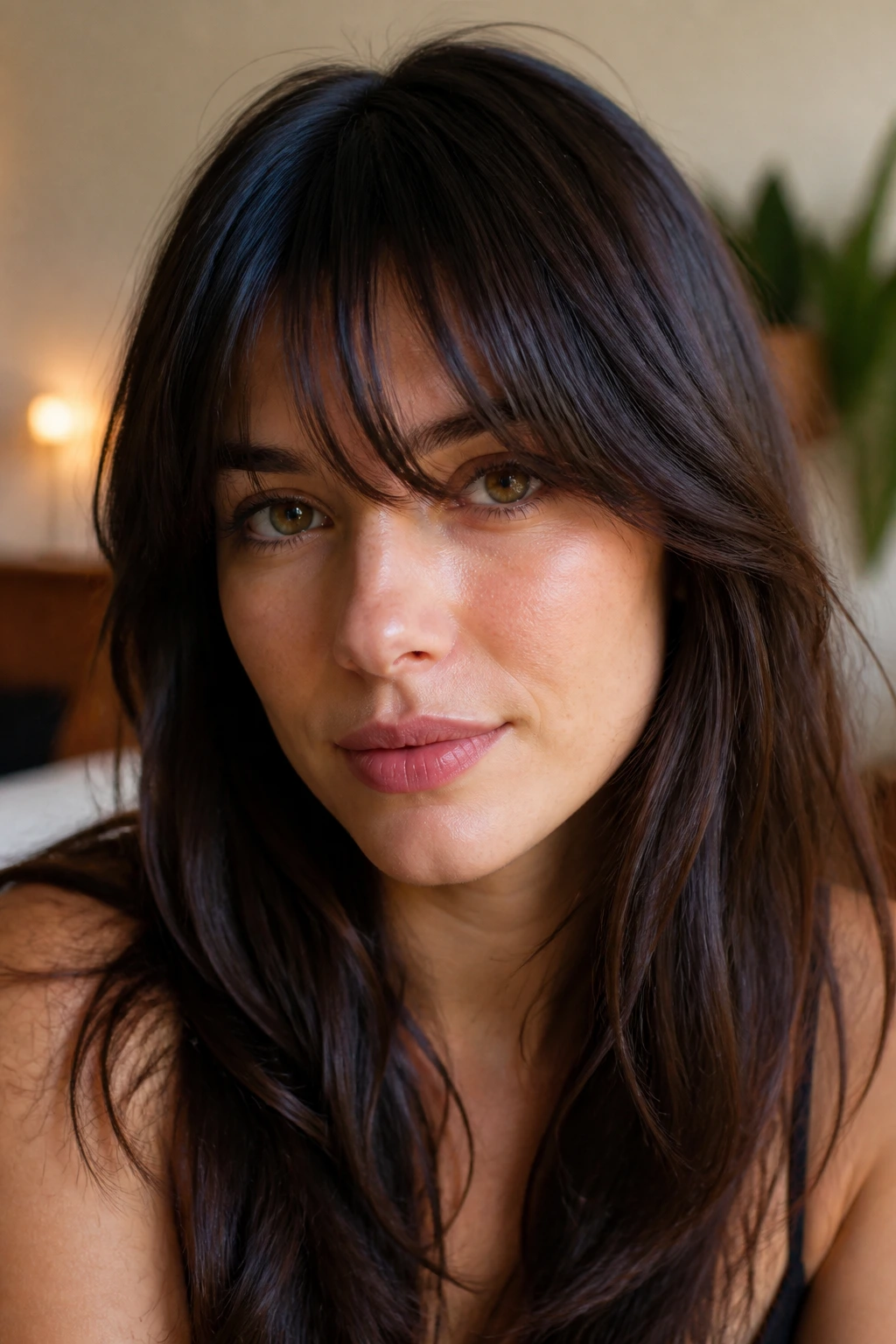 Portrait with tapered fringe on thick hair