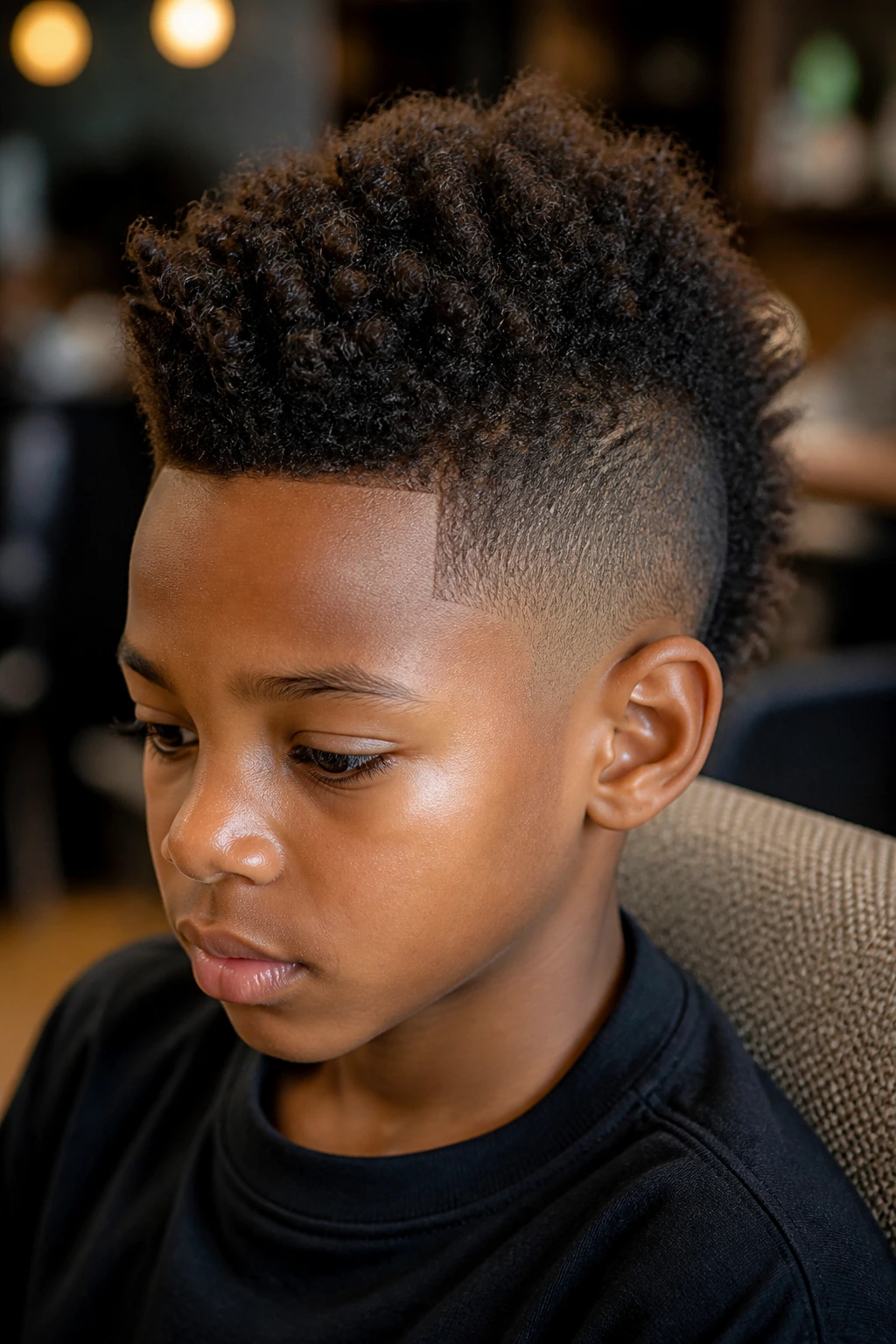 Close-up of a real boy with a Tapered Frohawk showing a defined center ridge