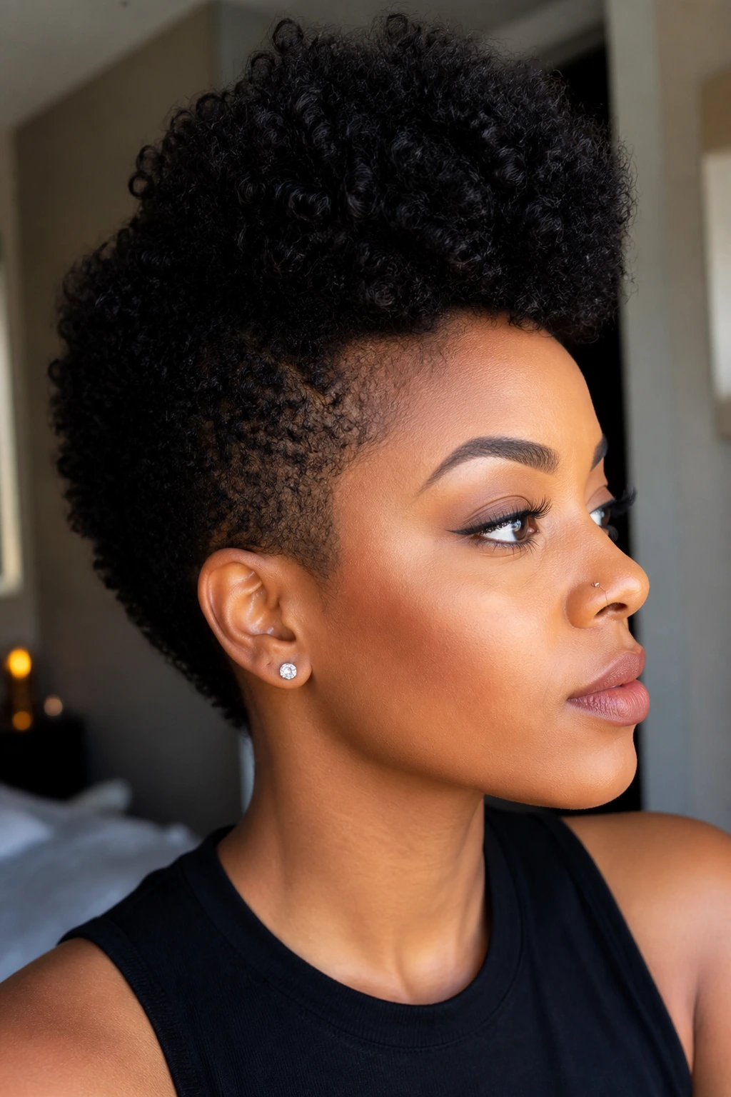 Real woman with a tapered frohawk hairstyle