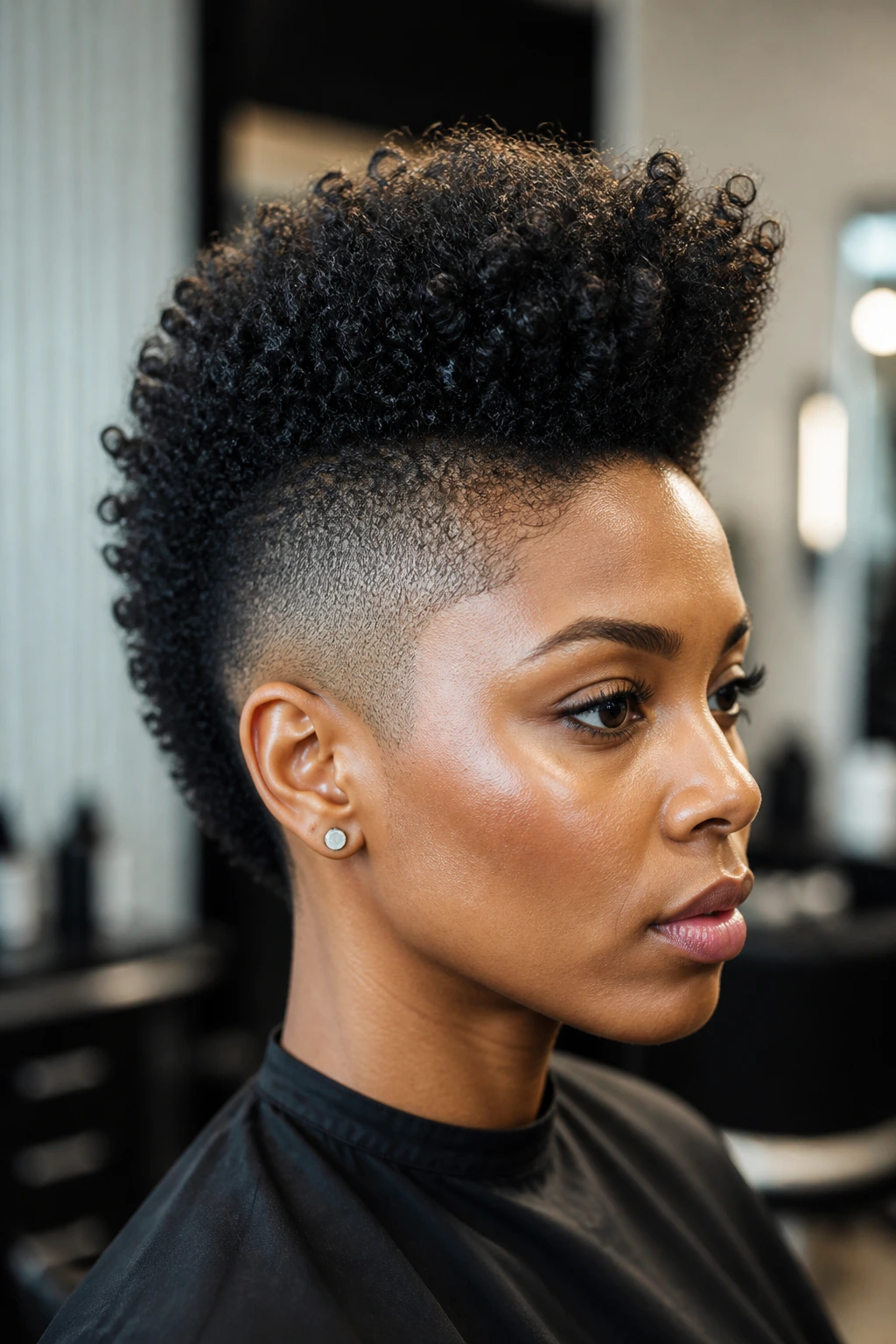 Close-up of a real person with tapered frohawk, shaved sides and tall center ridge