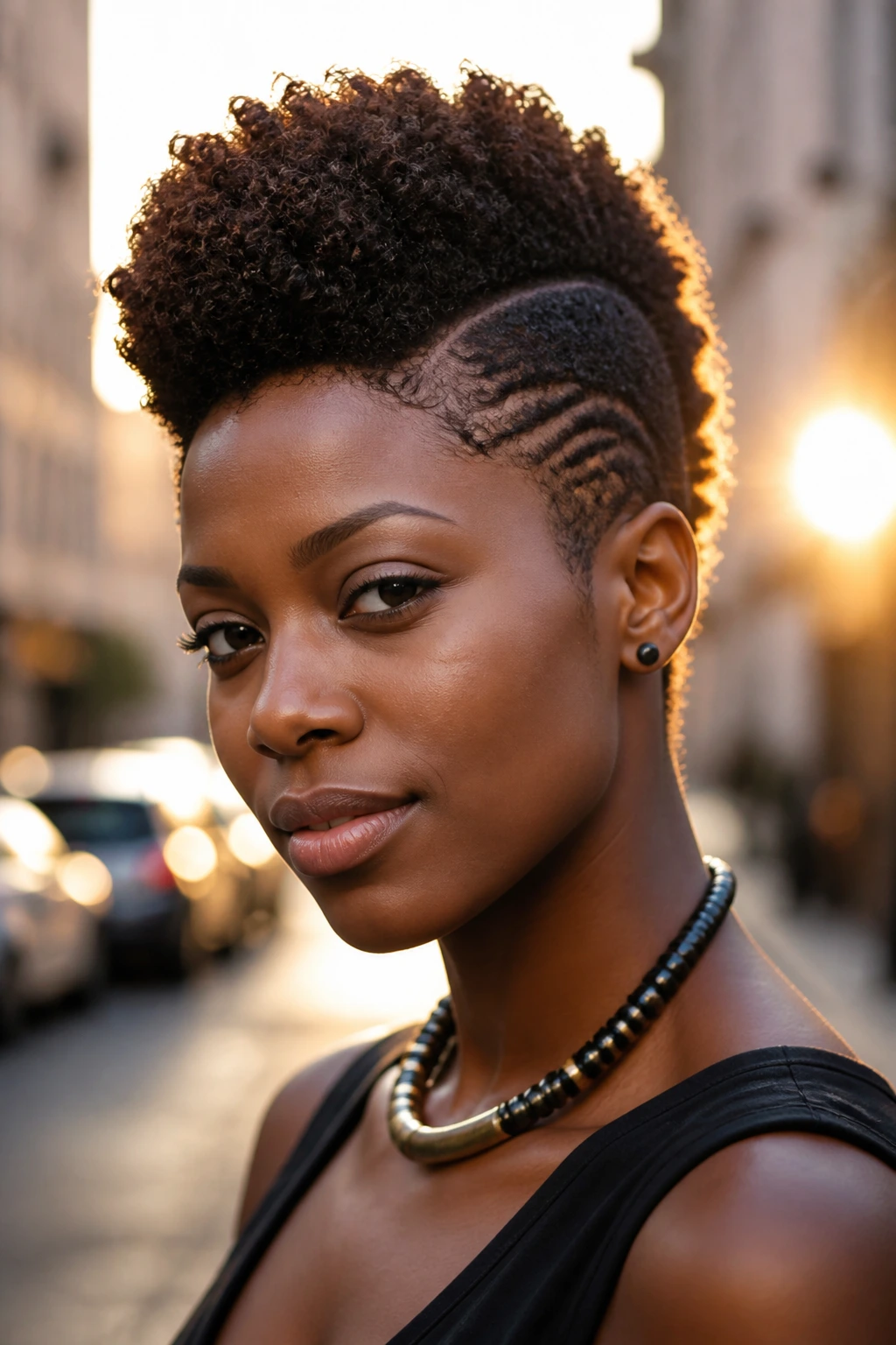 Close-up of a tapered frohawk hairstyle on a real person