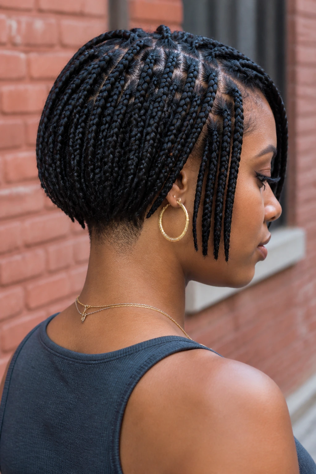 Tapered nape bob box braids on a real woman with neck visible