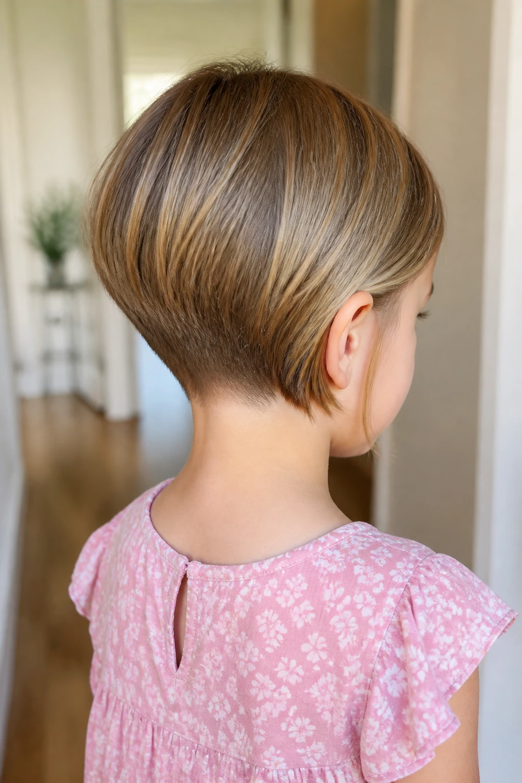 Rear three-quarter view of a child showing a tapered nape cut