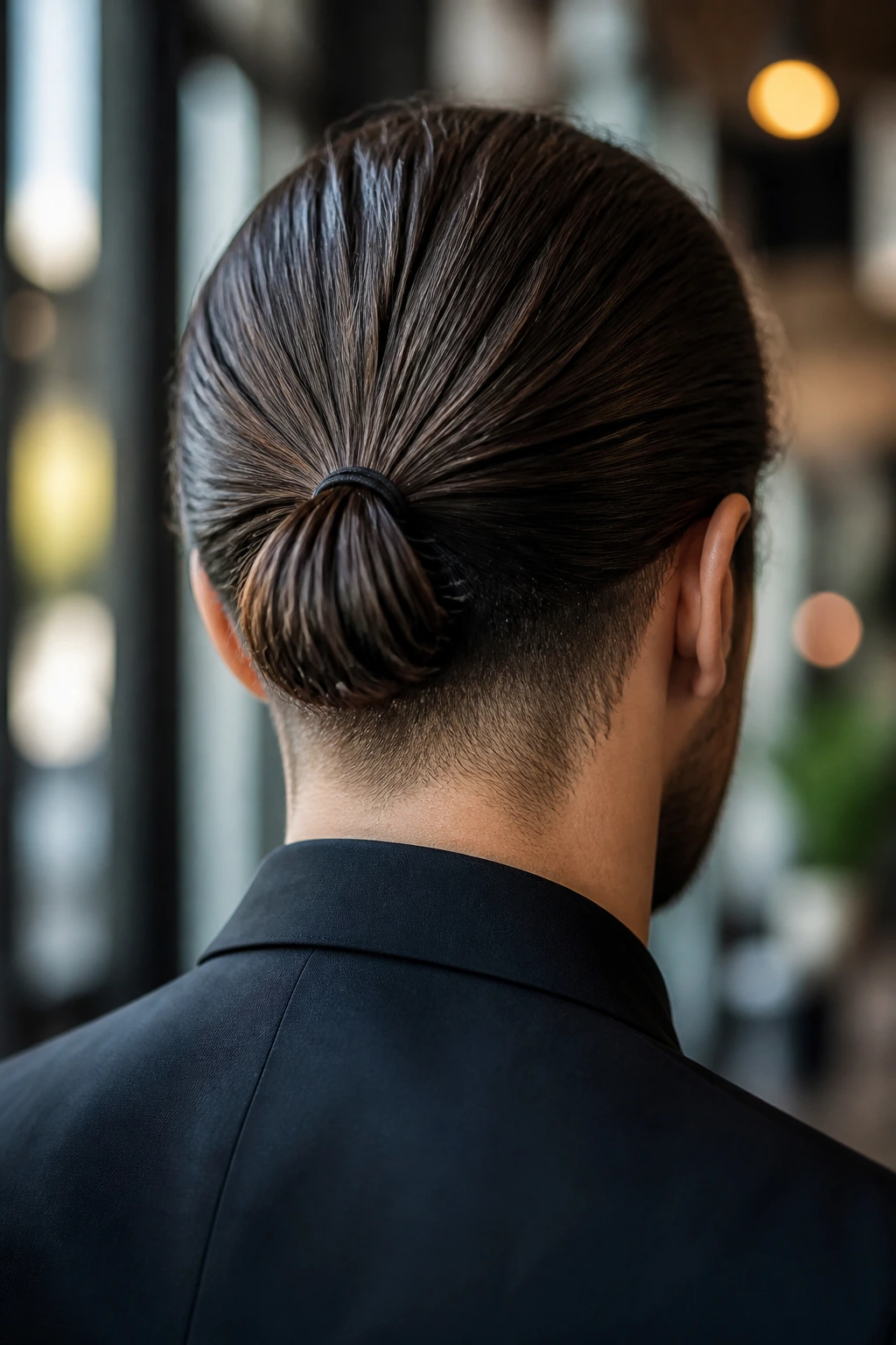 Back of head with tapered nape and neat ponytail